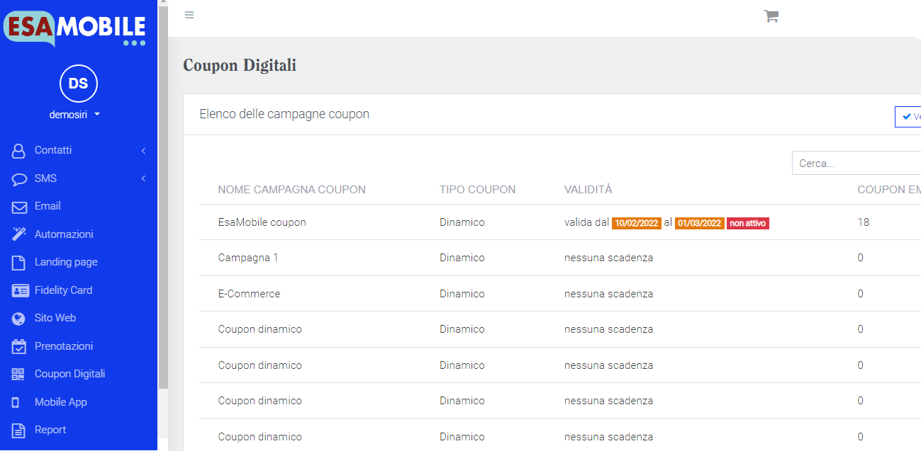 Coupon digitali di EsaMobile.it